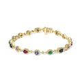 14K Yellow Gold Multi-Gemstone and Diamond Halo Rainbow Link Bracelet