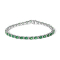 14K White Gold Alternating Oval Green Emerald and Diamond Tennis Bracelet