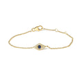 10K Yellow Gold Blue Sapphire and Diamond Accent Evil Eye Station Link Bracelet (H-I Color, I1-I2 Clarity) - Size 7"