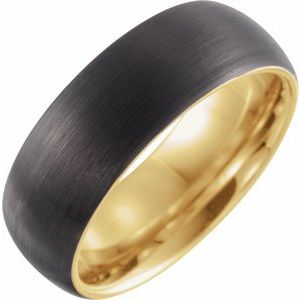 18K Yellow Gold PVD & Black PVD Tungsten 8 mm Comfort-Fit Half Round Band Size 13