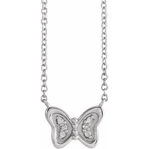 14K White Gold .025 CTW Natural Diamond Butterfly 18" Necklace