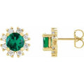 14K Yellow Gold Natural Emerald & .06 CTW Natural Diamond Earrings
