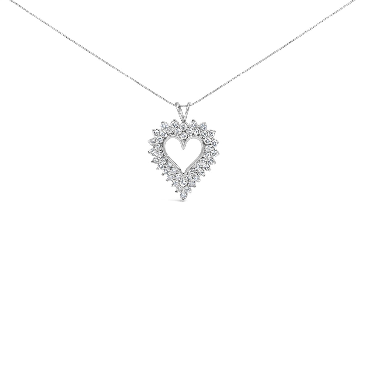 .925 Sterling Silver 3 Cttw Diamond Heart Pendant Necklace
