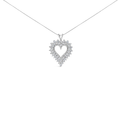 Collar con dije de corazón de diamantes en corte redondo de 3.00 Cttw (cttw) en plata de ley .925, 18" (color K-L, claridad I1-I2)