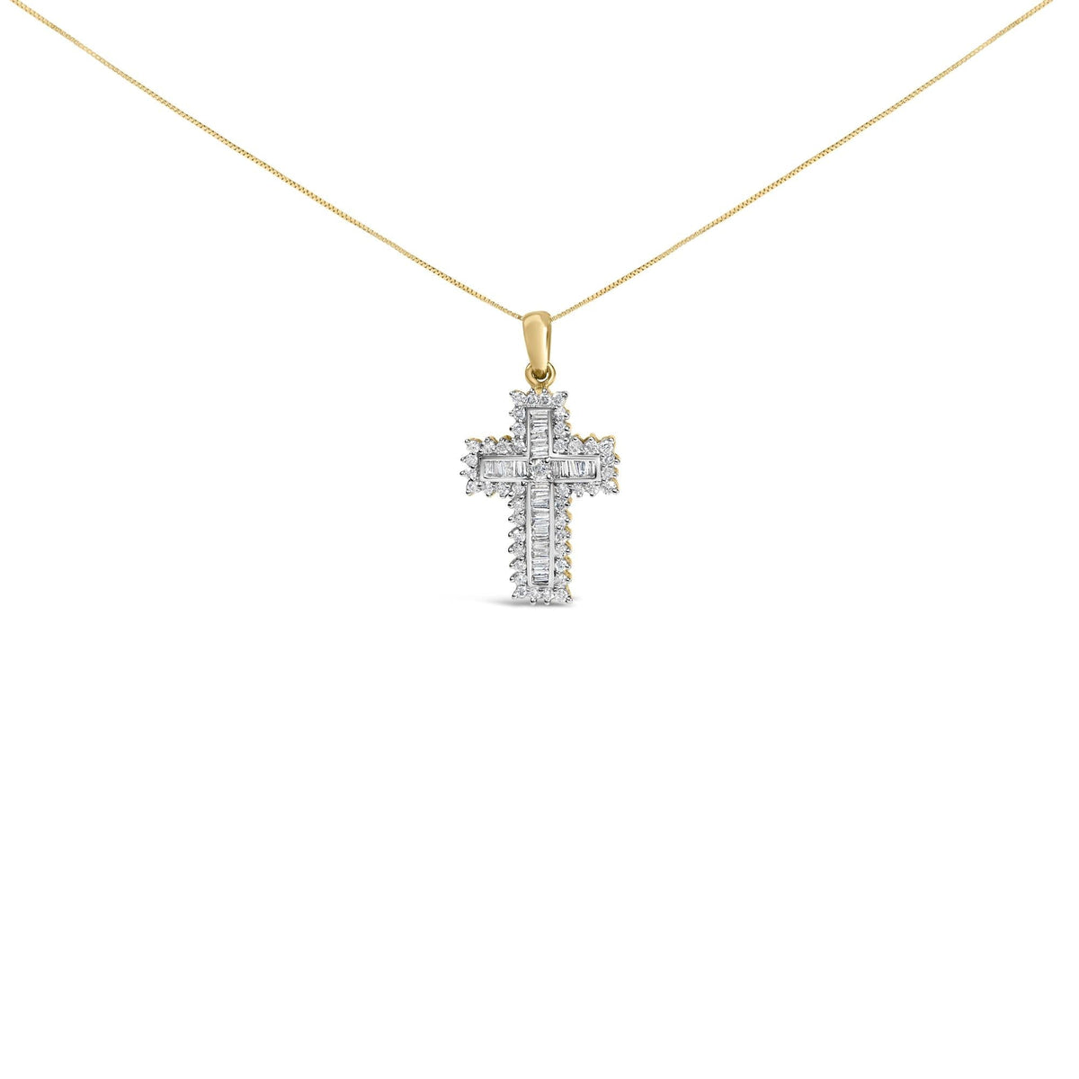 14K Yellow Gold 2.0 Cttw Multi-Row Diamond Cross Pendant Necklace
