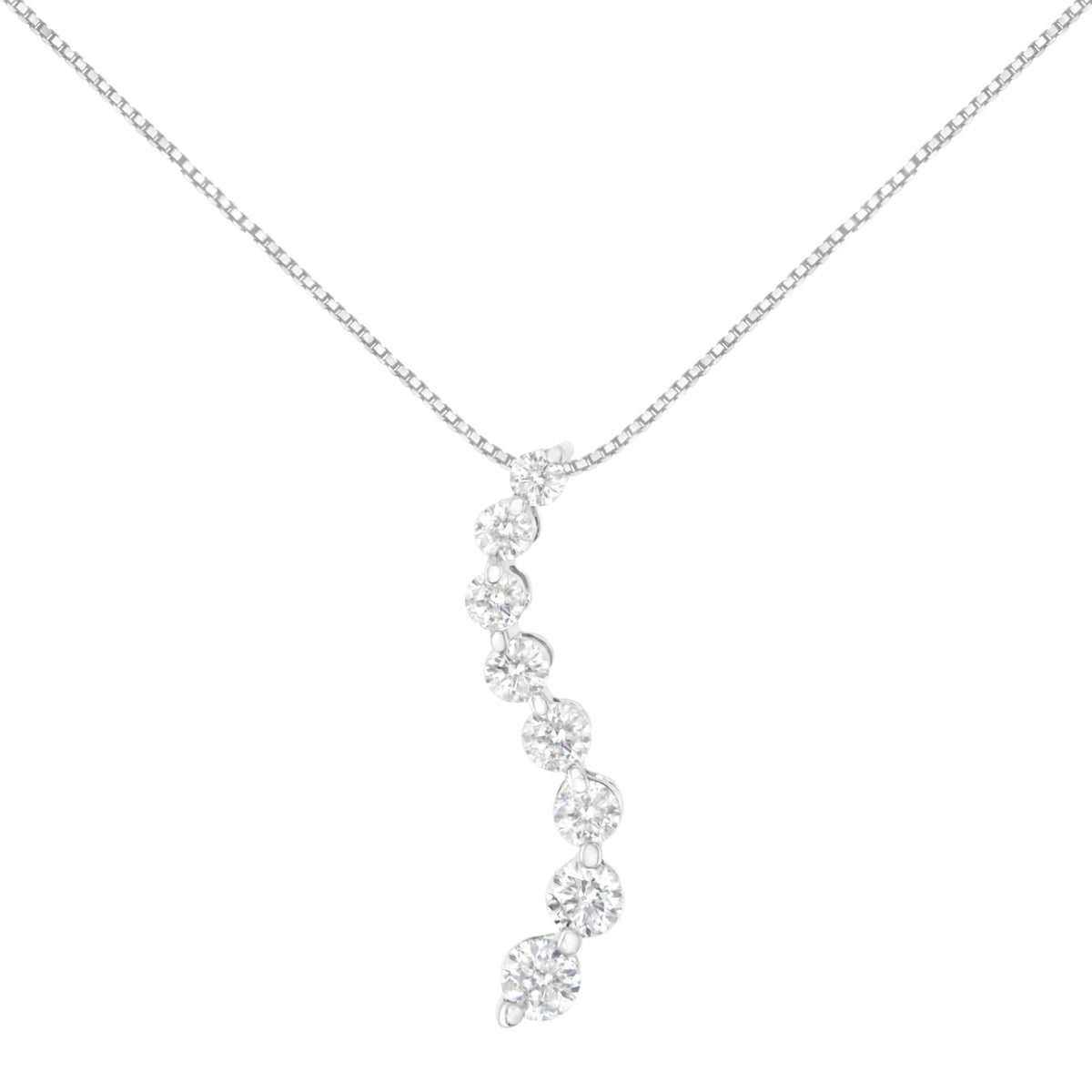 AGS Certified 14k White Gold 3.0 Cttw Baguette and Brilliant Round-Cut Diamond Journey 18" Pendant Necklace (K-L Color, I1-I2