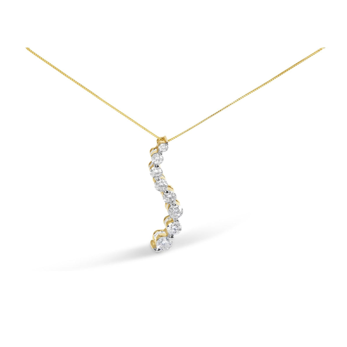 AGS Certified 14K Yellow Gold 3.0 Cttw Baguette and Brilliant Round-Cut Diamond Journey 18" Pendant Necklace (F-G Color