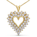 14K Yellow Gold Plated .925 Sterling Silver 4.0 Cttw Diamond Shadow Frame Heart 18" Pendant Necklace (J-K Color, I1-I2