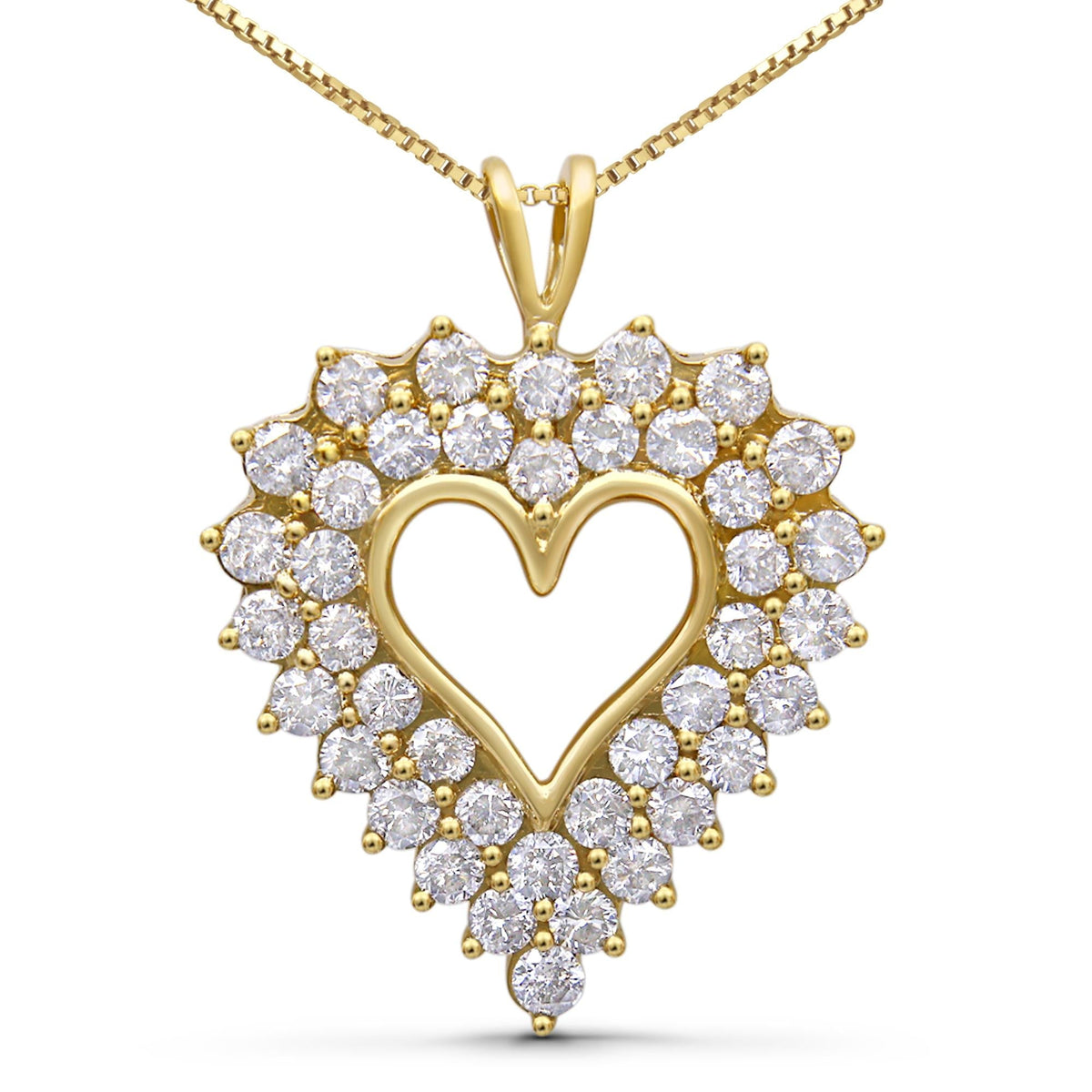 14K Yellow Gold Plated .925 Sterling Silver 4.0 Cttw Diamond Shadow Frame Heart 18" Pendant Necklace (J-K Color, I1-I2