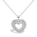 .925 Sterling Silver 1.0 Ctw Diamond Shadow Open Heart Halo 18" Pendant Necklace (I-J Color, I1-I2 Clarity)