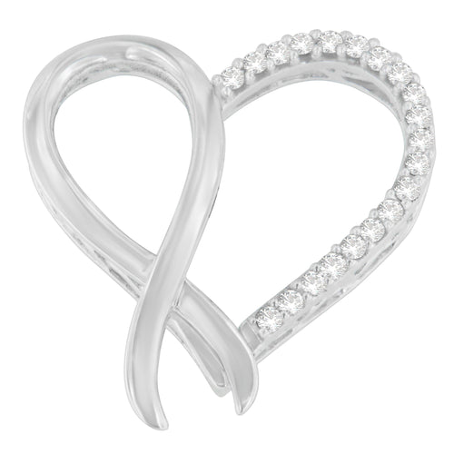 Collar con colgante de cinta y corazón con acento de diamante de talla redonda de 1/4 cttw de plata de ley .925 (H-I, I2-I3)