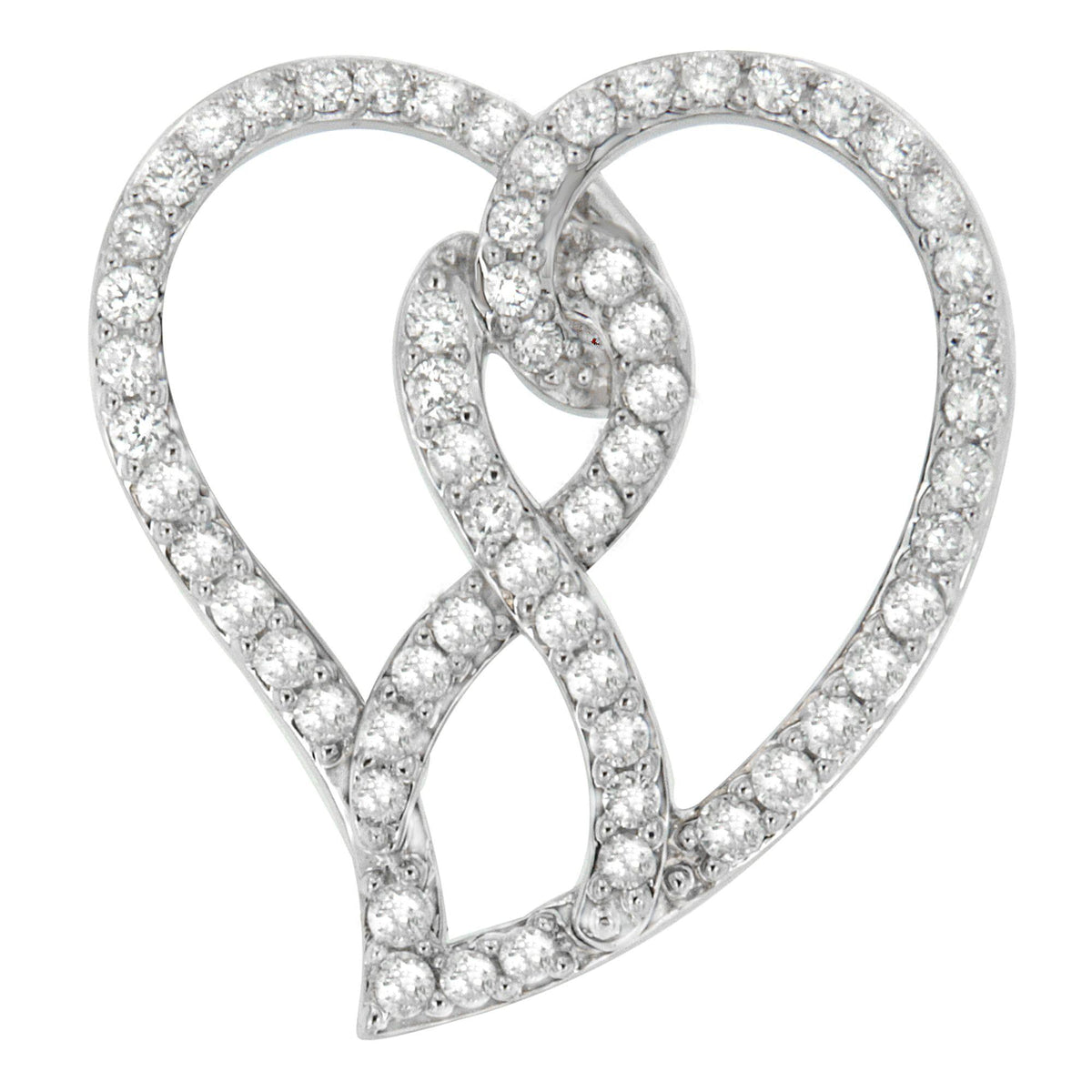 14K White Gold 1.0 Cttw White Diamond Awareness Ribbon & Open Heart 18" Pendant Necklace (H-I Color, I1-I2 Clarity) - White
