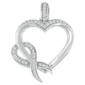 .925 Sterling Silver 1/6 Cttw Ribbon Heart Diamond Pendant Necklace