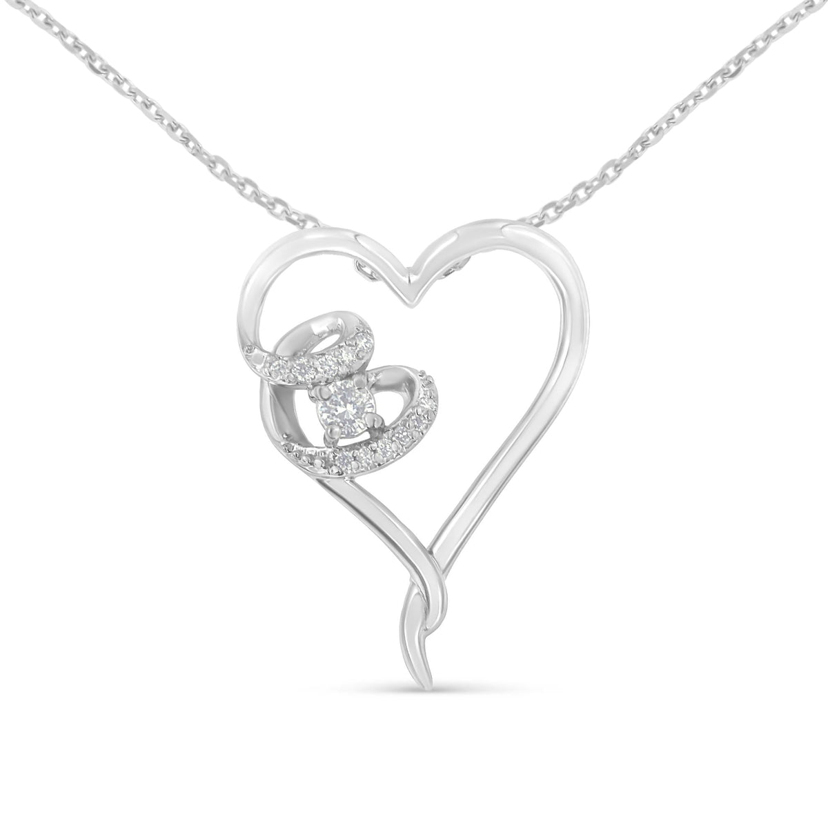 .925 Sterling Silver 1/10 Cttw Twelve-Diamond Heart Pendant Necklace