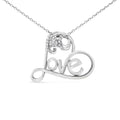 .925 Sterling Silver 1/10 Cttw Round Brilliant-Cut Diamond Accented Open Heart with Love 18" Pendant Necklace (H-I Color