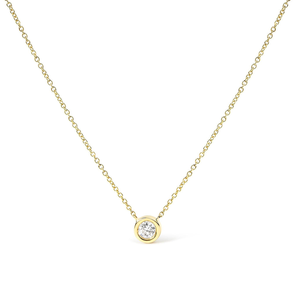 10K Gold 1/10 Carat Round Brilliant-Cut Diamond Modern Bezel-Set Solitaire 16"-18" Pendant Necklace