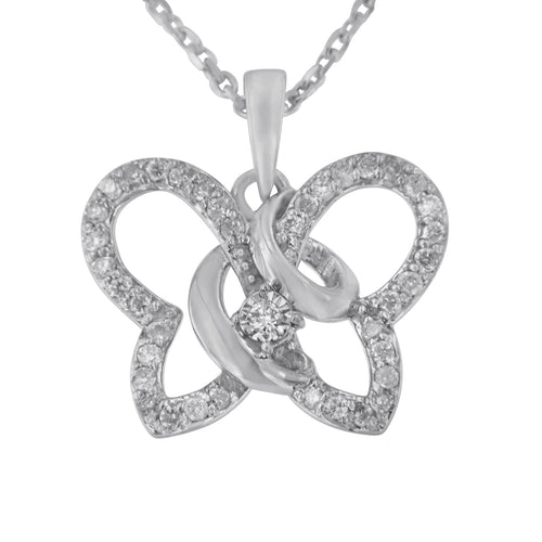 Collar con colgante de mariposa de plata de ley .925 con diamantes engastados en puntas de 1/4 cttw y 45 cm (color H-I, claridad I1-I2)