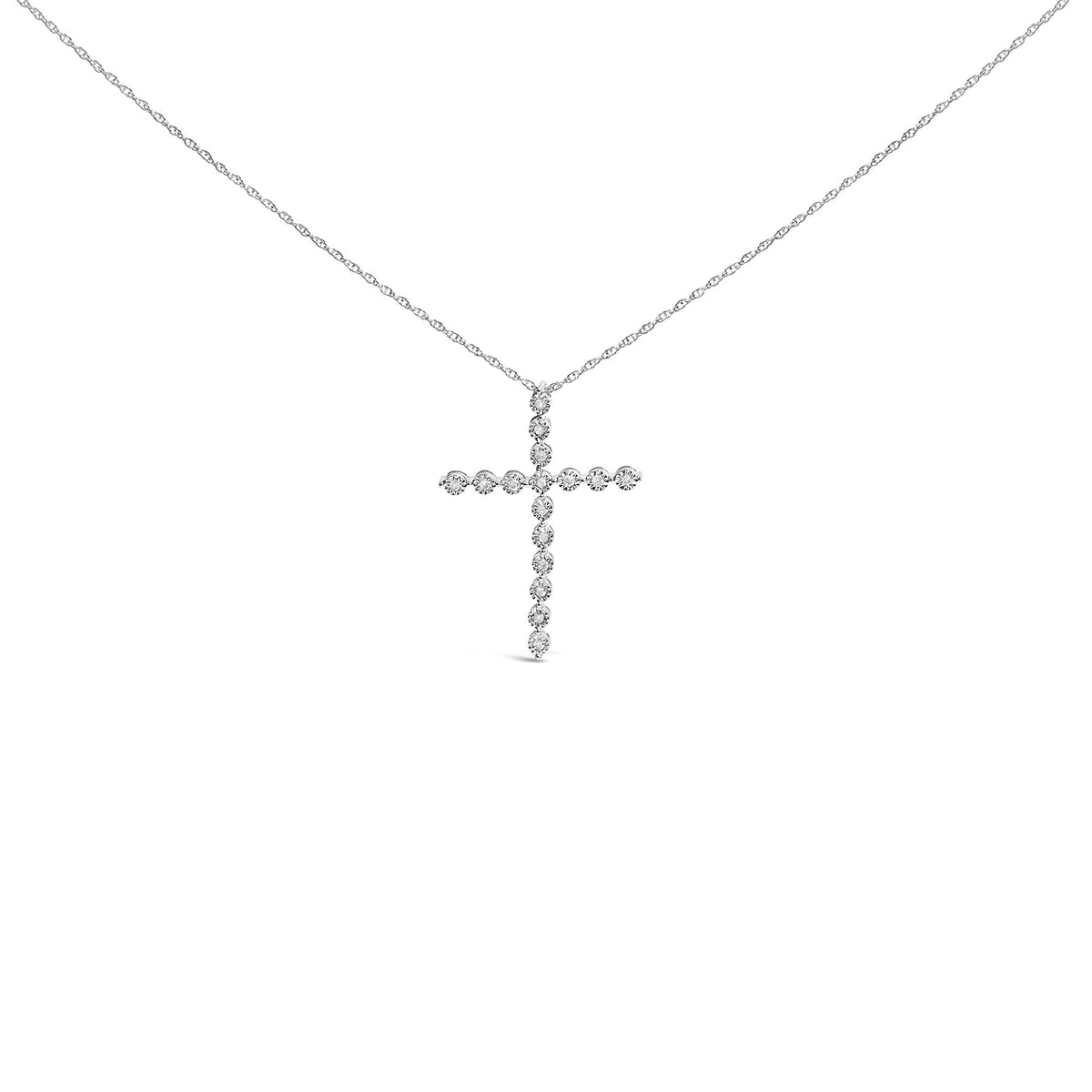 .925 Sterling Silver 1/6 Cttw Brilliant-Cut Diamond Miracle-Set Shared Prong Cross 18" Pendant Necklace (I-J Color, I2-I3