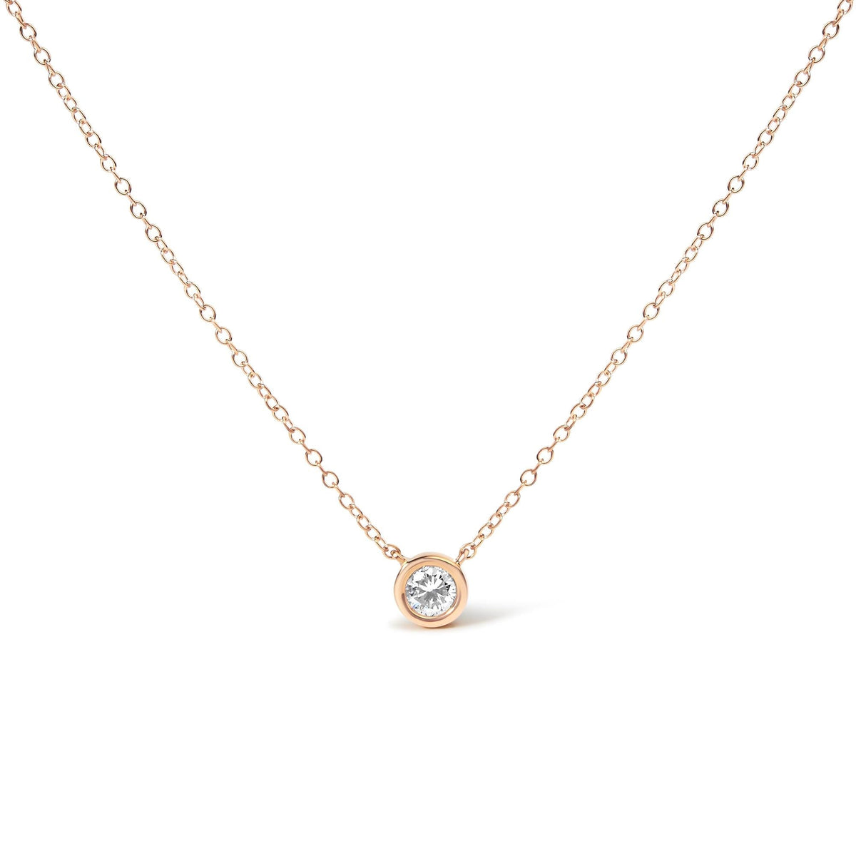 10K Rose Gold 1/5 Carat Round Brilliant-Cut Diamond Modern Bezel-Set Solitaire 16"-18" Pendant Necklace (H-I Color, SI2-I1