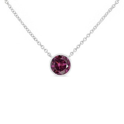 Collar con colgante solitario de piedra preciosa creada de 3,5 mm engastada en bisel, en plata de ley .925, 18"