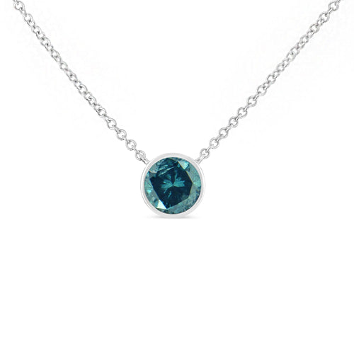 Collar con colgante solitario de piedra preciosa creada de 3,5 mm engastada en bisel, en plata de ley .925, 18"