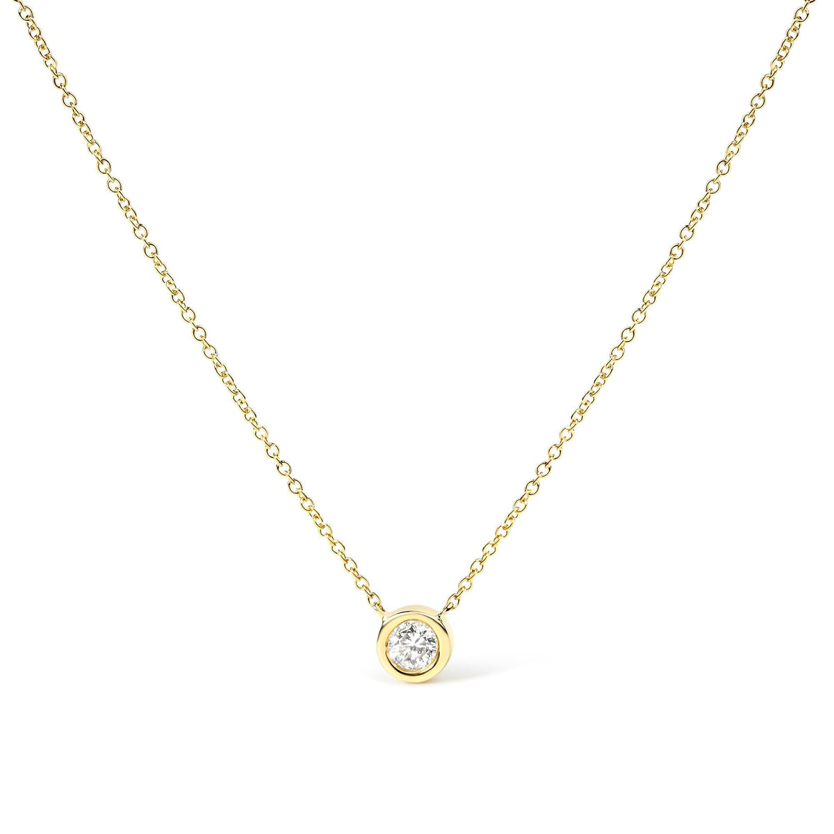10K Yellow Gold 3/10 Carat Round Brilliant-Cut Diamond Modern Bezel-Set Solitaire 16"-18" Pendant Necklace (H-I Color, SI2-I1
