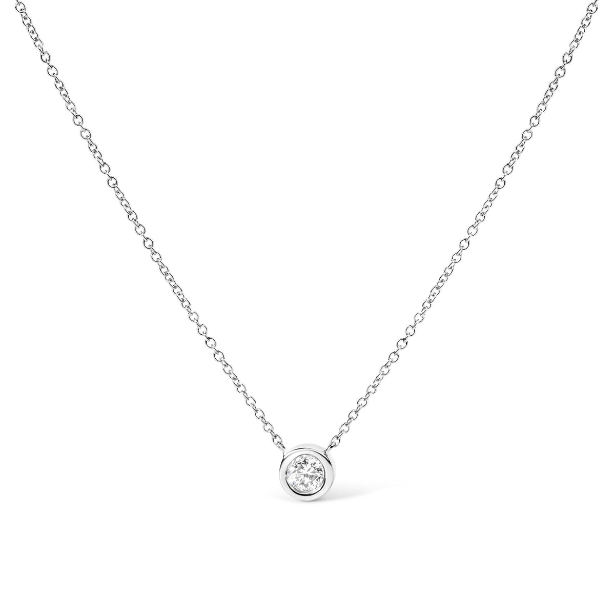 10K White Gold 1/2 Carat Round Brilliant-Cut Diamond Modern Bezel-Set Solitaire 16"-18" Pendant Necklace (H-I Color, SI2-I1