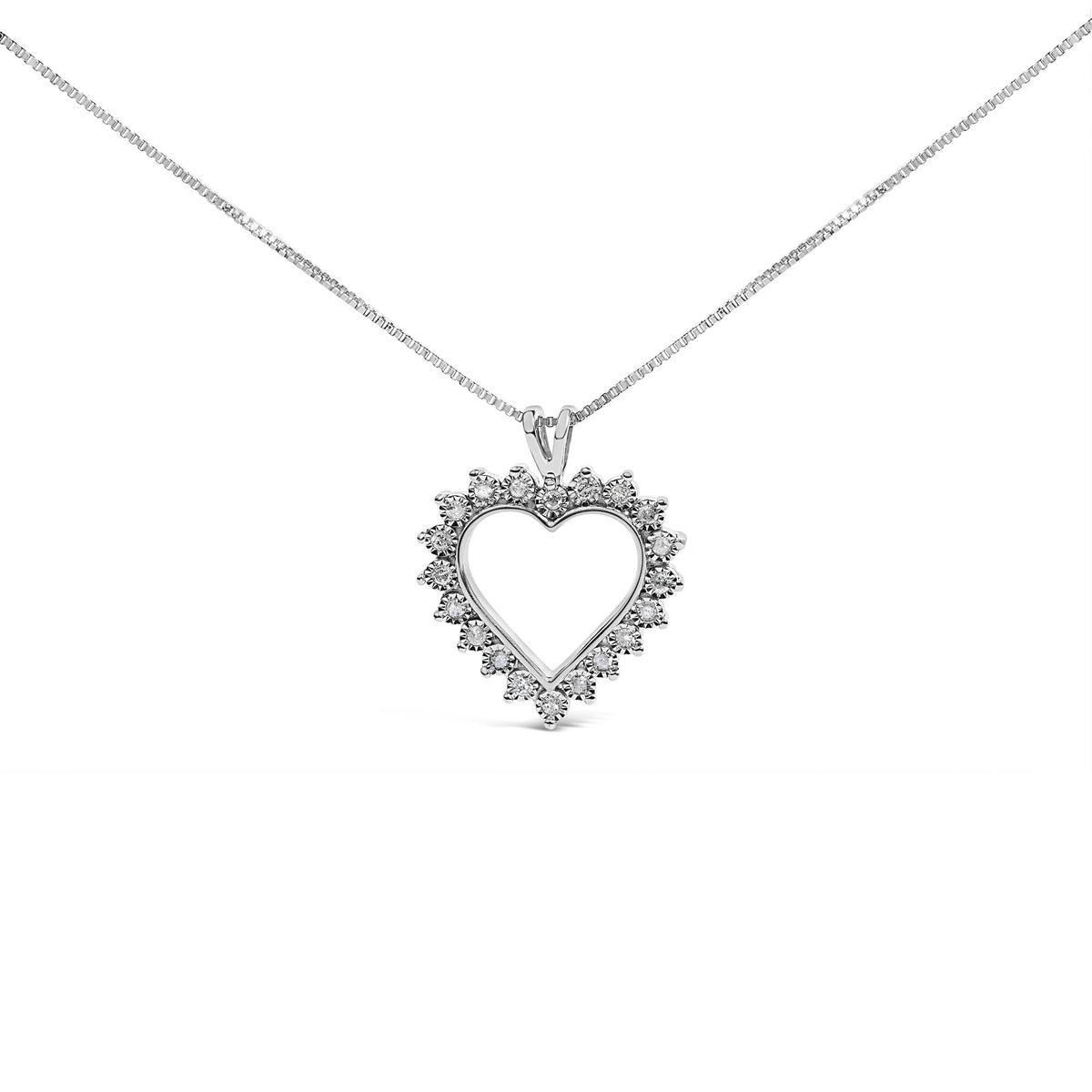 .925 Sterling Silver 1/4 Cttw Miracle Set Diamond Open Heart 18" Pendant Necklace (I-J Color, I3 Clarity)