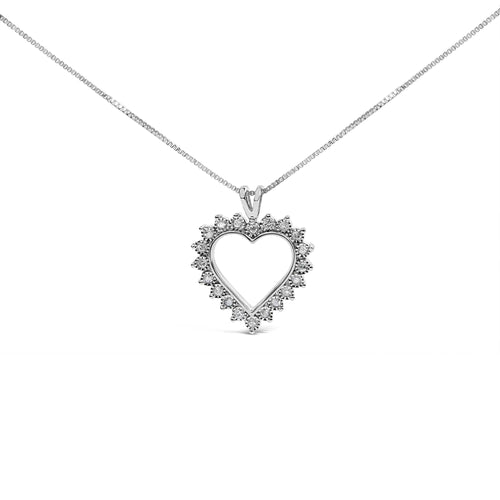 .925 Sterling Silver 1/4 Cttw Miracle Set Diamond Open Heart 18" Pendant Necklace (I-J Color, I3 Clarity)
