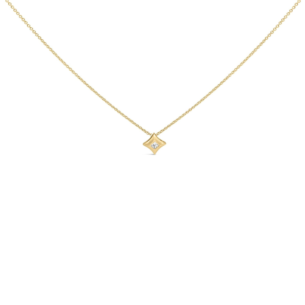 10K Gold 1/5 Cttw Bezel Set Princess Diamond Kite Shaped Solitaire Pendent Necklace