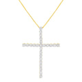 .925 Sterling Silver 3.0 Cttw Round Shape Diamond 1-1/2" Cross Pendant with Box Chain Necklace (J-K Color, I2-I3 Clarity)