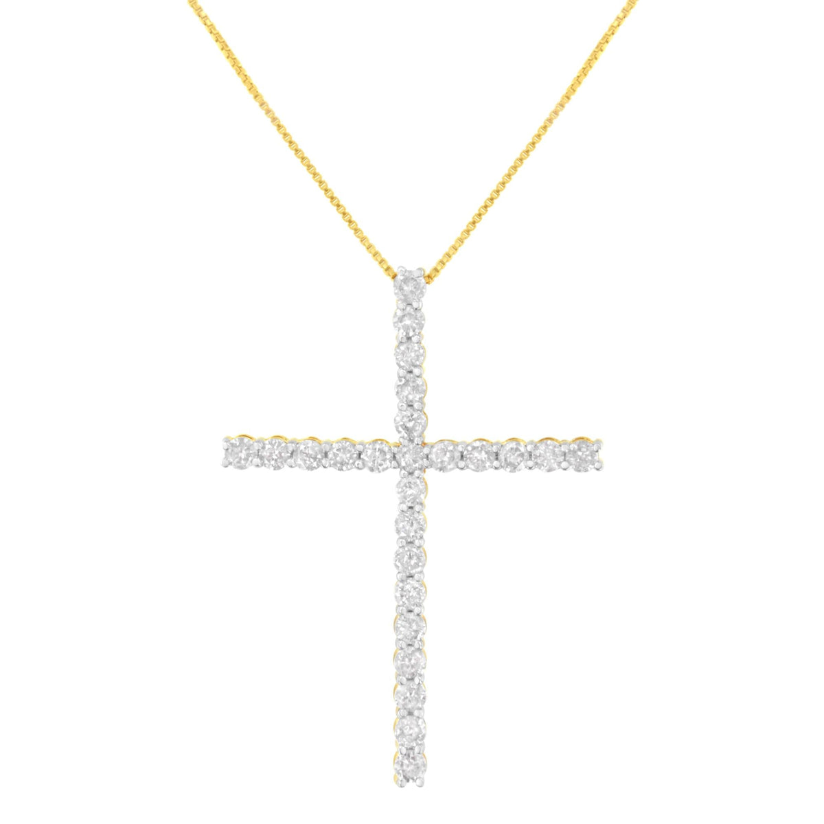 .925 Sterling Silver 3.0 Cttw Round Shape Diamond 1-1/2" Cross Pendant with Box Chain Necklace (J-K Color, I2-I3 Clarity)