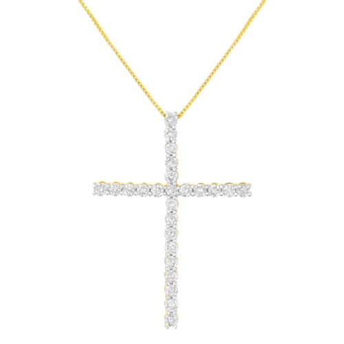 Colgante de cruz de 1-1/2" en plata de ley .925 con diamantes de talla redonda de 3.0 quilates en total y cadena tipo caja (color J-K, claridad I2-I3) - 18"