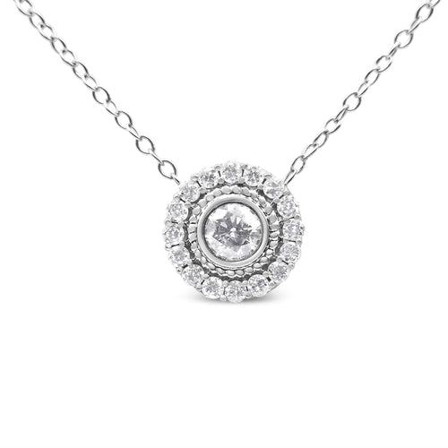 Collar con colgante de círculo tipo halo de plata de ley .925 con diamante redondo de 1/2 quilate de peso total de 45,72 cm (color I-J, claridad I2-I3)