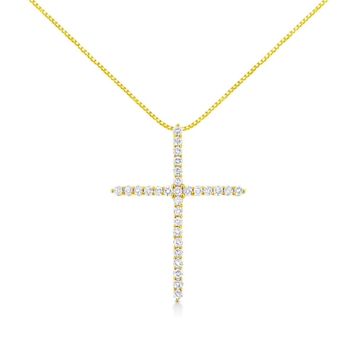 10K Yellow Gold Plated .925 Sterling Silver 3.0 Cttw Prong-Set Round Brilliant Cut Diamond Cross 18" Pendant Necklace (J-K