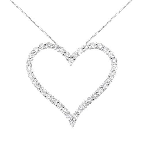 Colgante de corazón abierto de plata de ley .925 con diamantes de talla redonda de 3.0 cttw (color I-J, claridad I2-I3) - 18"