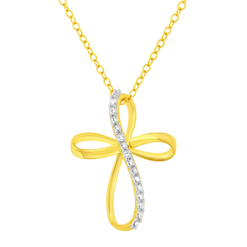 Collar con colgante de cruz con cinta y detalles de diamantes en plata de ley .925, 18" (Color I-J, Claridad I2-I3)