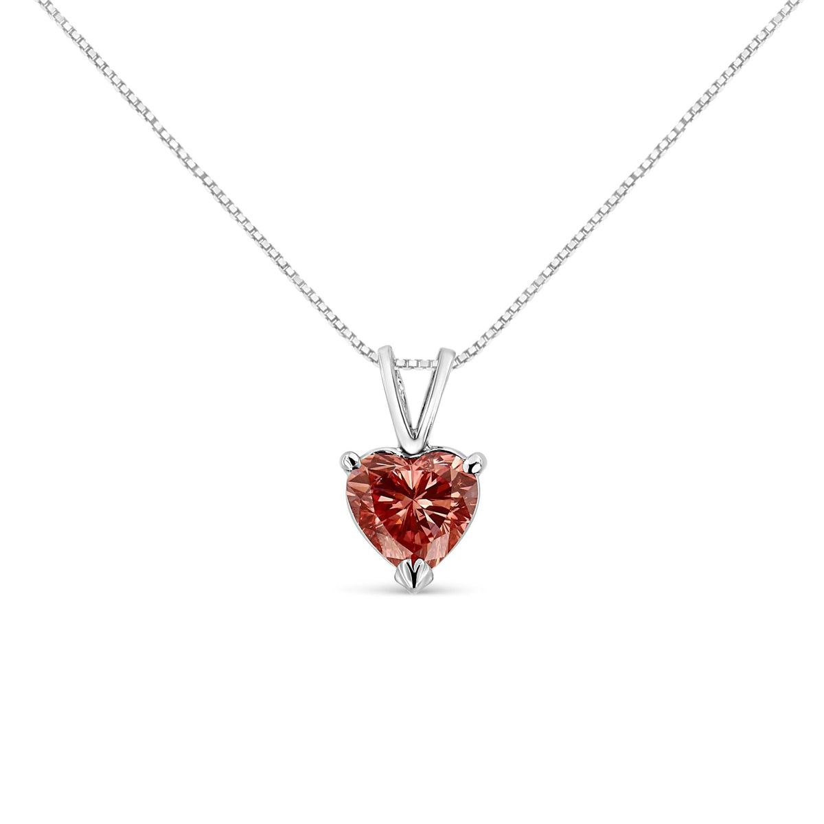 IGI Certified 14K White Gold Martini Set 1.00 Cttw Lab Grown Pink Heart Diamond Solitaire 18" Pendant Necklace (Pink Color