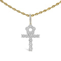 Men's 10K Yellow Gold 1 3/4 Cttw Diamond Cluster Ankh Cross Pendant Necklace - 18" Inches