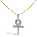 Men's 10K Yellow Gold 1.00 Cttw Diamond Ankh Cross Pendant Necklace