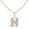 Men's 10K Yellow Gold 1 1/2 Cttw Diamond Letter N Initial Pendant Necklace