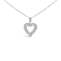 .925 Sterling Silver 1.00 Cttw Baguette and Round Diamond Open Heart Pendant Necklace