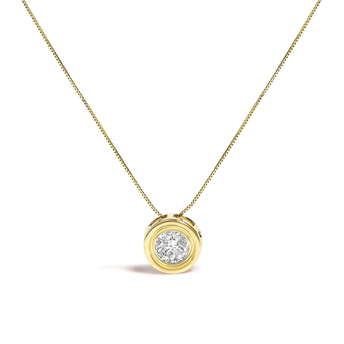 14K Yellow Gold 1 3/8 Cttw Bezel Set Round Champagne Diamond Solitaire 18" Pendant Necklace (Champagne Color, SI2-I1 Clarity)