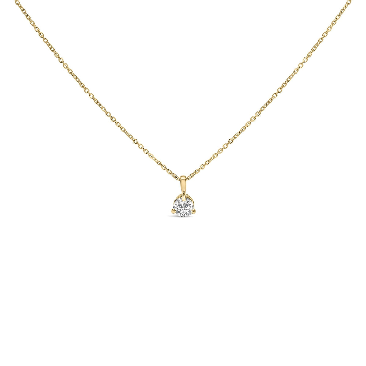 14K Yellow Gold 3/8 Cttw 3 Prong Martini Set Round Diamond Solitaire Pendant Necklace (G-H Color, SI2-I1 Clarity) - 18"