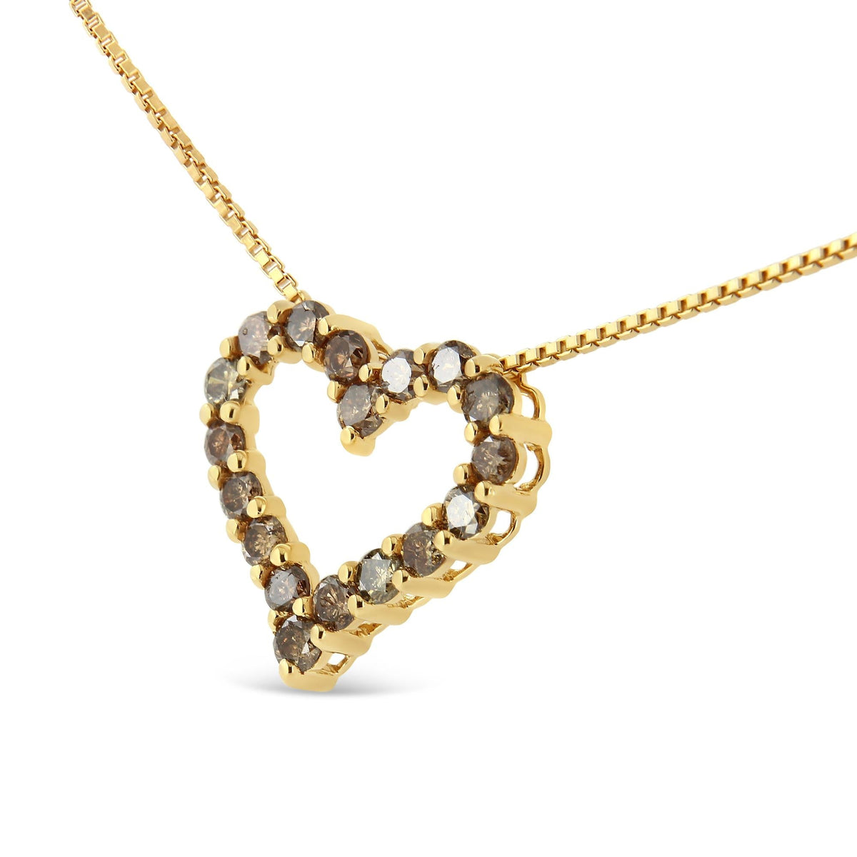 14K Yellow Gold Plated .925 Sterling Silver 1.0 Cttw Champagne Diamond Heart Pendant Necklace (K-L Color, I1-I2 Clarity)