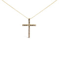.925 Sterling Silver 1.0 Cttw Champagne Diamond Gold Cross Pendant Necklace for Women (Champagne Color, I1-I2 Clarity)- 18