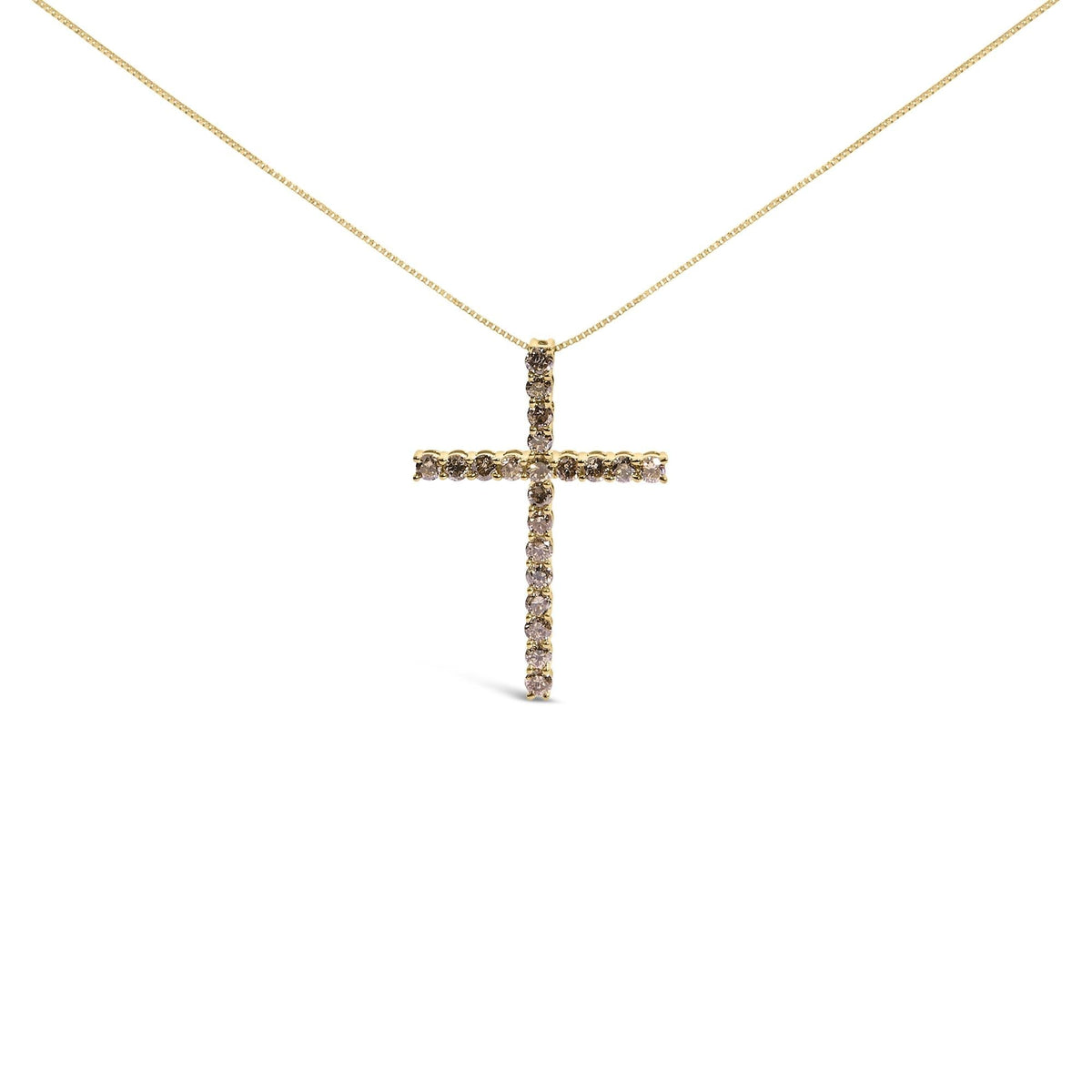 .925 Sterling Silver 1.0 Cttw Champagne Diamond Gold Cross Pendant Necklace for Women (Champagne Color, I1-I2 Clarity)- 18