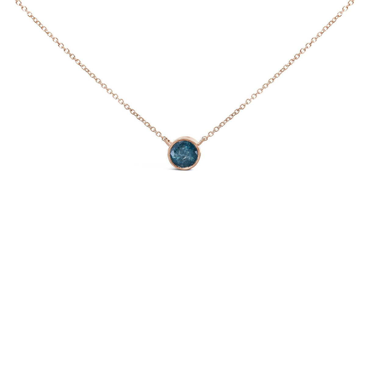 14K Rose Gold 2.0 Cttw Bezel Set Blue Diamond Solitaire Pendant Necklace - 18" Inches