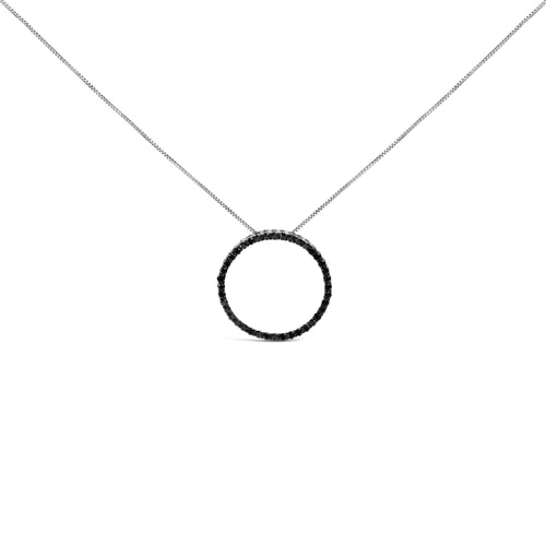 Collar con colgante de círculo abierto y diamante negro en plata de ley .925, 18" (color negro, claridad I2-I3)