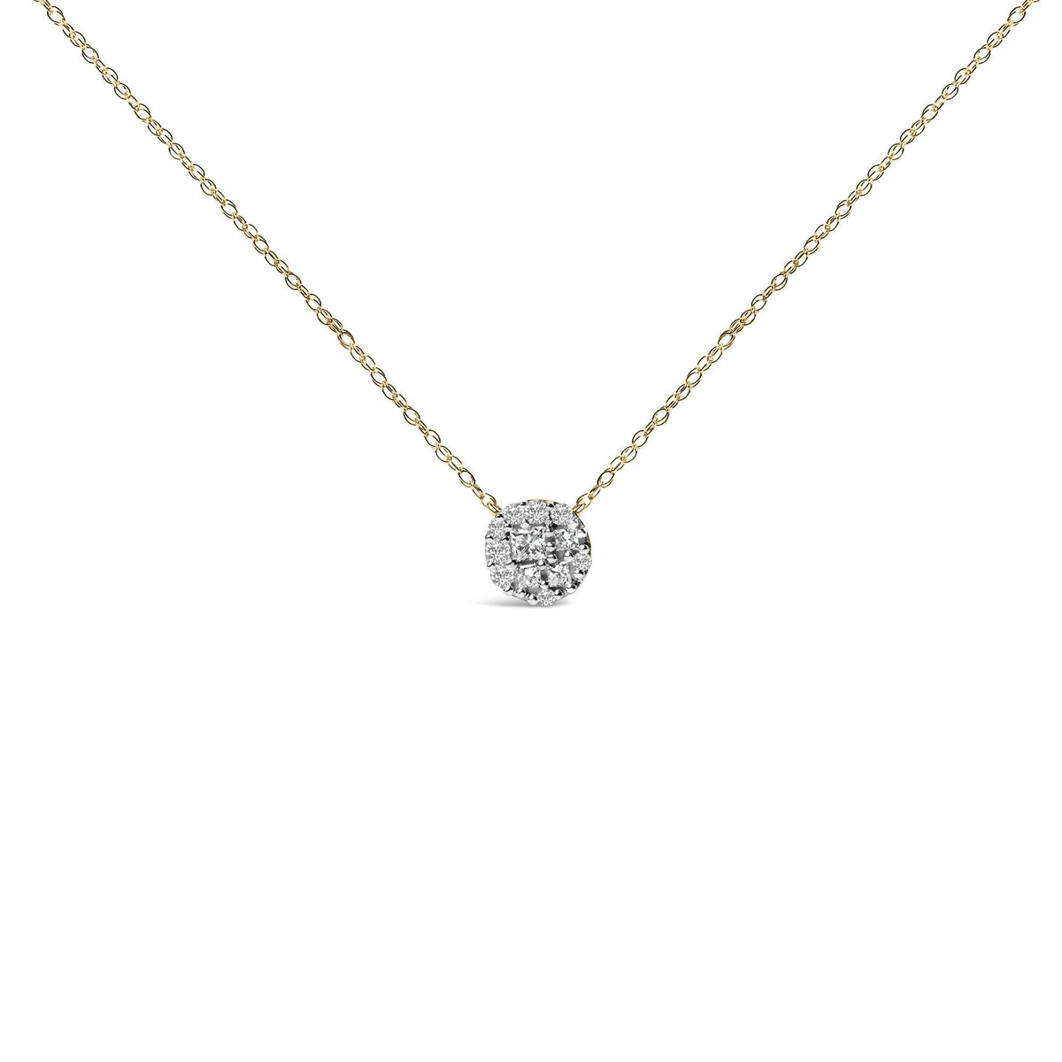 14K Yellow Gold Plated Sterling Silver 3/8 Cttw Diamond Cluster Pendant Necklace